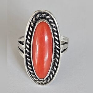 Vintage Navajo Native American Sterling Silver Red Coral Ring Sz 5